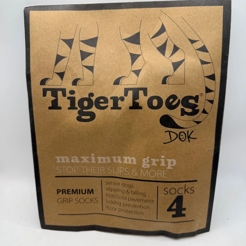 TigerToes DOK Premium Grip Socks for Dogs Large 4 Pack Black Gray Maximum Grip